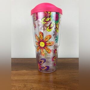 Tervis Tumbler Pink Orange Colorway Floral Pink Lid 24 Fluid Ounces Pre Owned